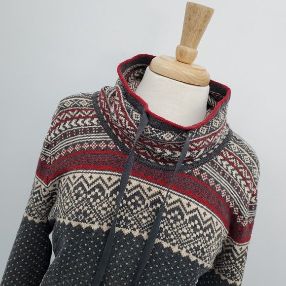 Eddie Bauer Womens Nordic Wool Cowl Neck Pullover Sweater Size XL Gray Red - Picture 5 of 14